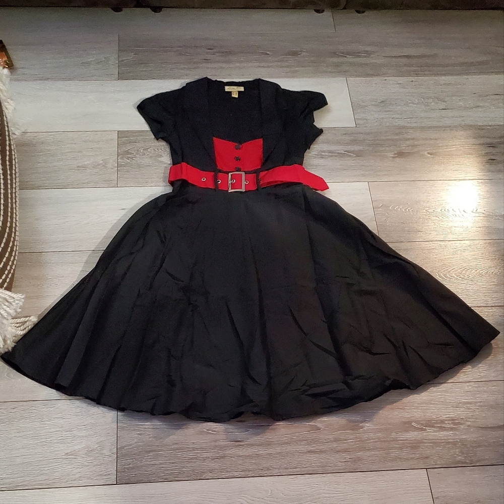 Lindy Bop Geneva Black Flared Swing Evening Dress